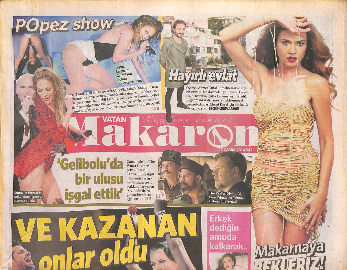 Vatan Gazetesi Makaron Eki 25 Kasım 2014 - Jennifer Lopez Kalçasını 27 Milyon Dolara Sigortalatmıştı - Amerikan Müzik Ödülleri 2014 GZ137068 - 1