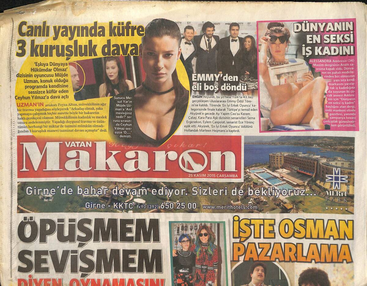 Vatan Gazetesi Makaron Eki 25 Kasım 2015 - Bülent Ersoy Kuaförde 7,5 Saat - Demet Akalın: Brad Pitt Olsa O Yolu Gitmem GZ136039 - 1