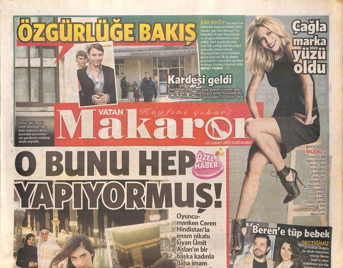 Vatan Gazetesi Makaron Eki 25 Şubat 2015 - Tuğba Ekinci 'Komşum Beni Taciz Ediyor , Devlet Korusun' GZ159962 - 1
