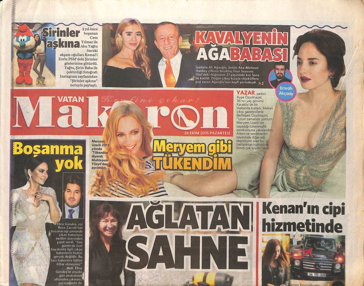 Vatan Gazetesi Makaron Eki 26 Ekim 2015 - Seda Sayan'ın Tek Taşı - Ebru Gündeş Boşanma Yok GZ154696 - 1