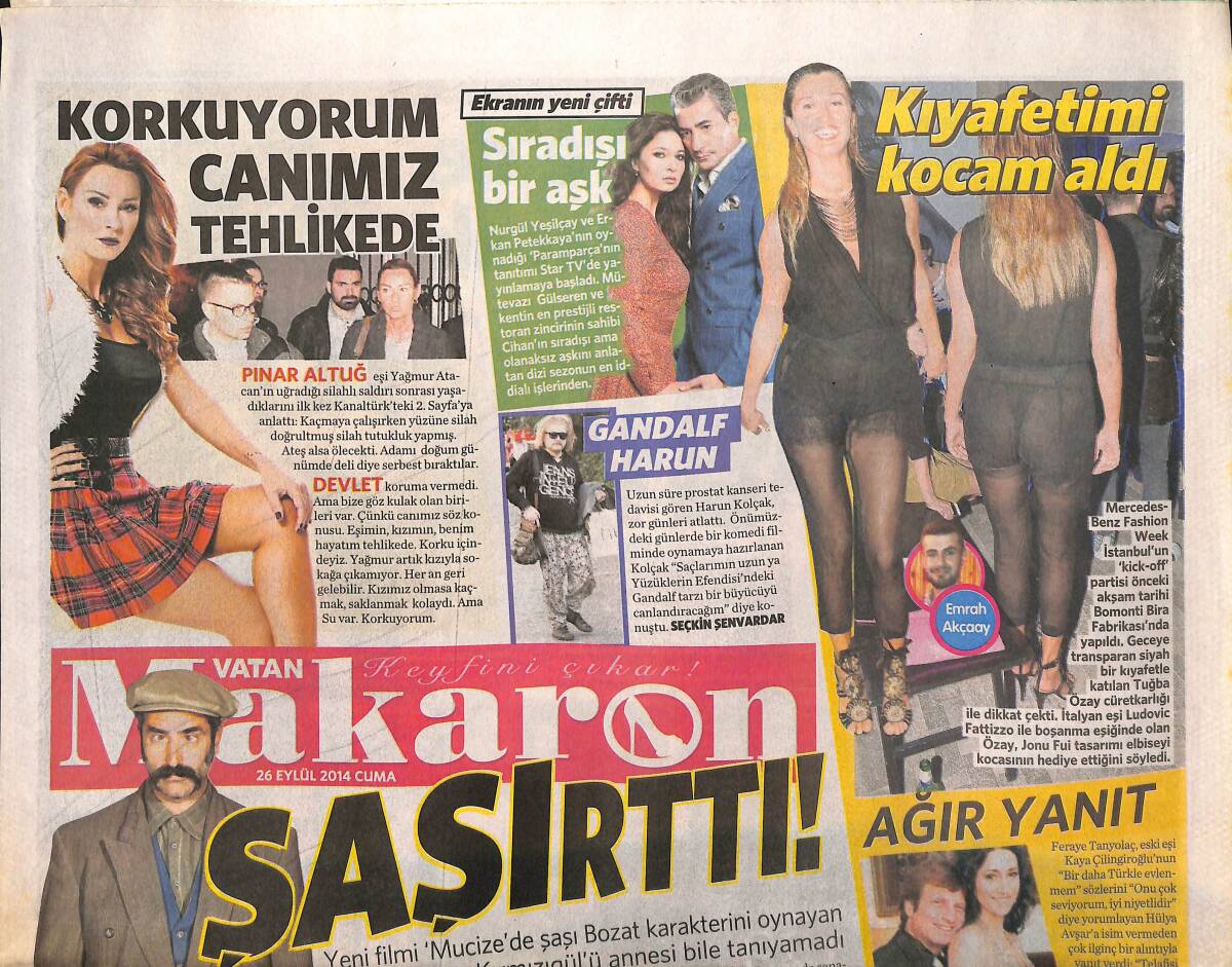 Vatan Gazetesi Makaron Eki 26 Eylül 2014 - Zeki Müren Anısına Ses Yarışması - Türk Sineması Dergiye Konu Oldu GZ136333 - 1