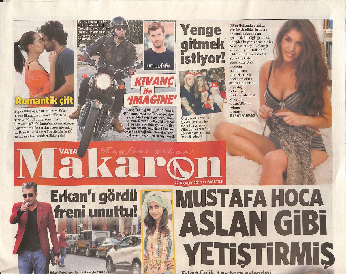 Vatan Gazetesi Makaron Eki 27 Aralık 2014 - Kıvanç ile İmagine - Hakan Yıldırım'ın Melekleri - Sneijder'in Eşi Gitmek İstiyor GZ137024 - 1