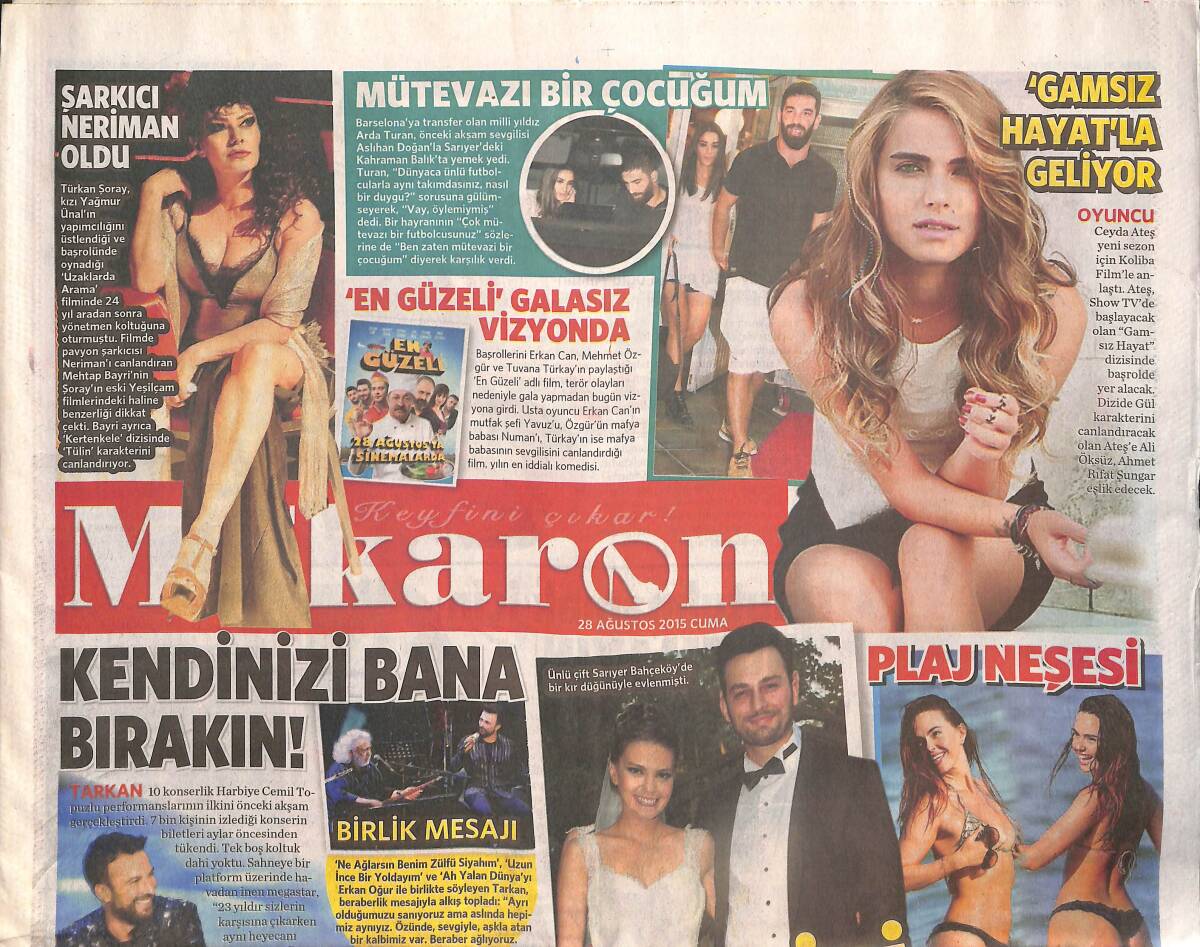 Vatan Gazetesi Makaron Eki 28 Ağustos 2015 - İbrahim Tatlıses'ten Kelepir Otel - Serenay Aktaş Acil Aşık GZ135224 - 1