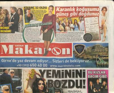 Vatan Gazetesi Makaron Eki 28 Ekim 2015 - Murat Boz Hadise Aşkım Değil - Yaralı Gülşen GZ116994 - 1