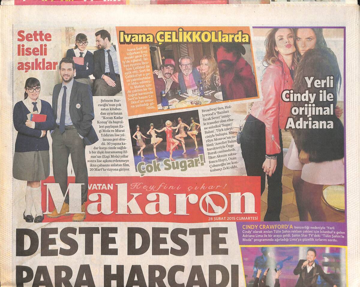 Vatan Gazetesi Makaron Eki 28 Şubat 2015 - Tülin Şahin Yerli Cindy Ve Adriana Lima - Nebahat Çehre 70 Yaş Dekoltesi GZ136027 - 1