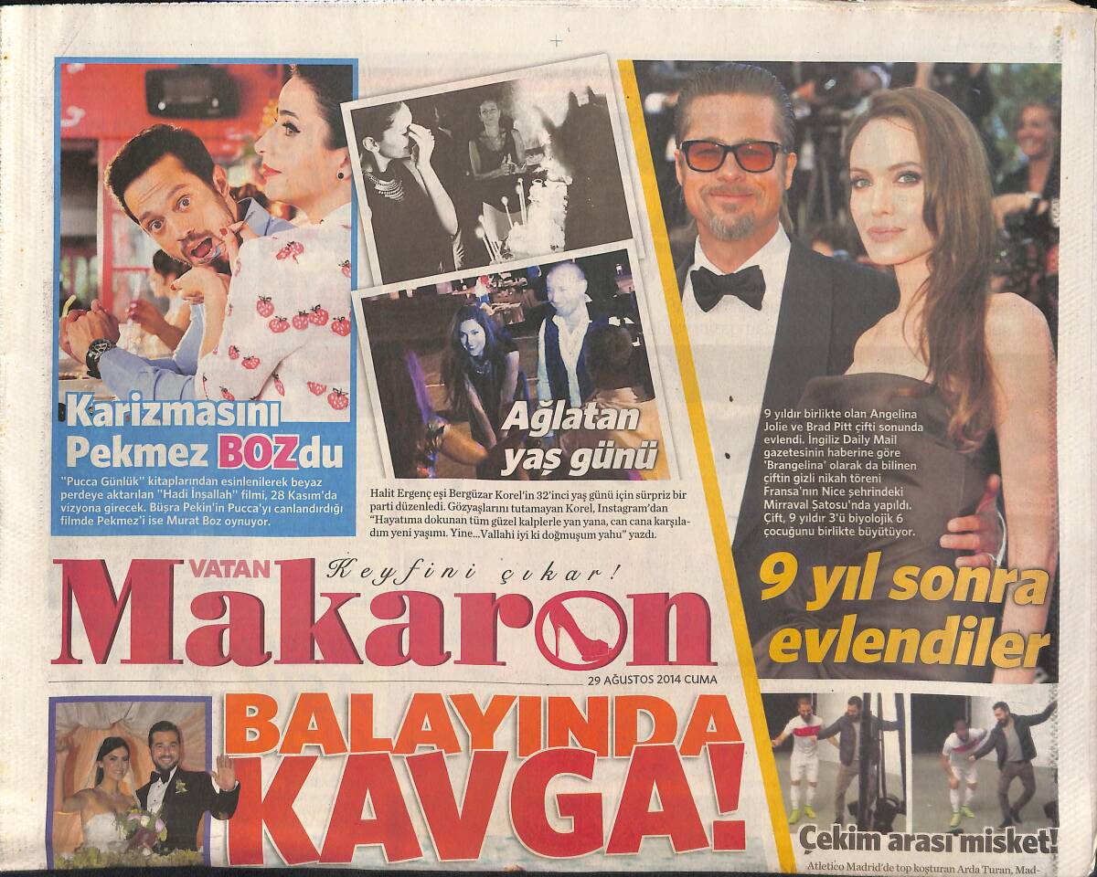 Vatan Gazetesi Makaron Eki 29 Ağustos 2014 - Sarp Levendoğlu Birce Akalay Balayında Kavga! - Hülya Avşar: 16 Yaşında Böyle Güzel Değildim GZ135878 - 1