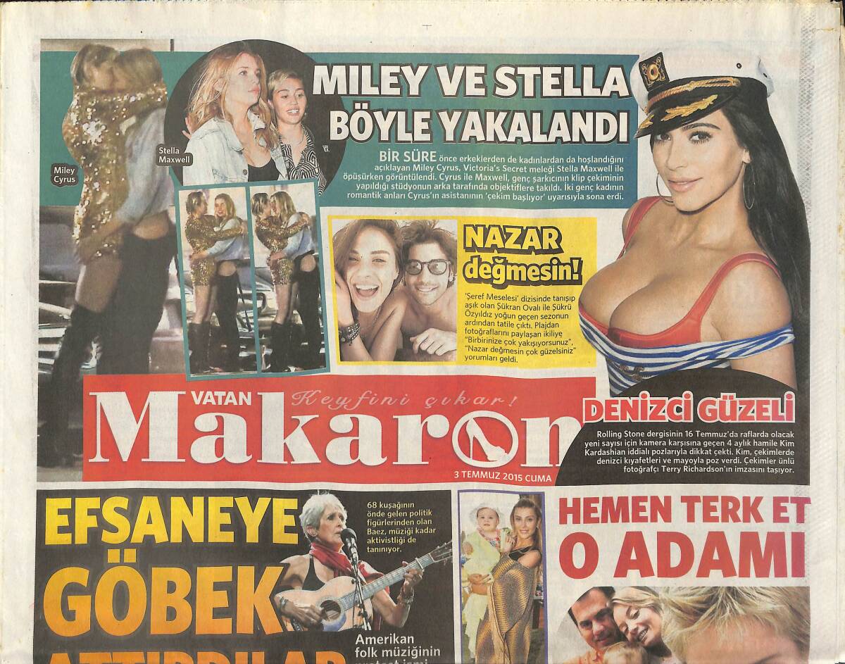 Vatan Gazetesi Makaron Eki 3 Temmuz 2015 - Miley Cyrus ve Stella Maxwell Böyle Yakalandı - Gökhan Zan'ın Jet-Ski Şovu GZ135988 - 1