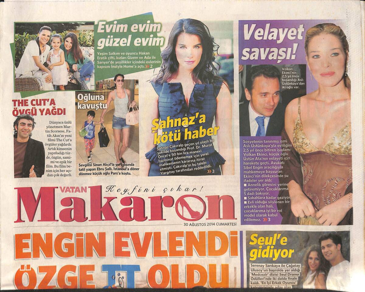 Vatan Gazetesi Makaron Eki 30 Ağustos 2014 - Berrak Tüzünataç Gizemli Kutu - Engin Altan Evlendi Özge Özpirinçci TT Oldu! GZ137139 - 1