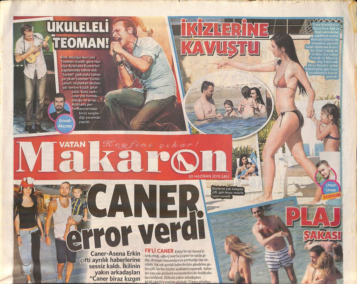 Vatan Gazetesi Makaron Eki 30 Haziran 2015 - Caner Erkin Error Verdi - Bartu'dan Destek Pozu GZ159744 - 1