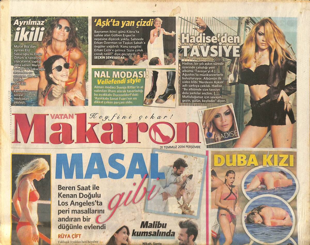 Vatan Gazetesi Makaron Eki 31 Temmuz 2014 -Gülben Ergen 