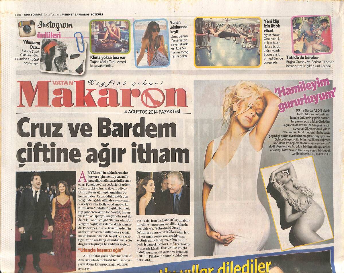 Vatan Gazetesi Makaron Eki 4 Ağustos 2014 - Brooklyn Beckham'ın İlk Aşkı - Özge Özprinçci Kucakta GZ136511 - 1