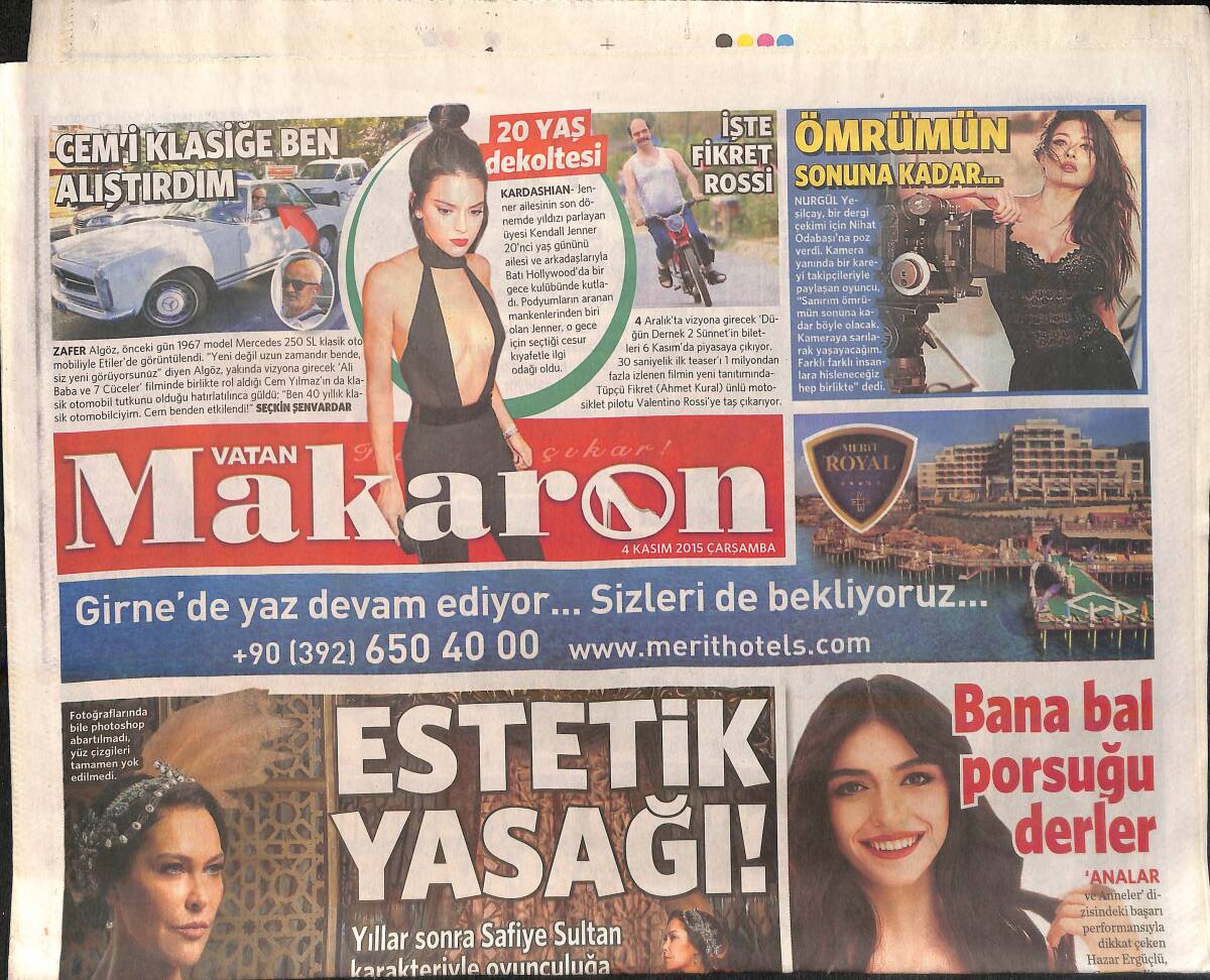 Vatan Gazetesi Makaron Eki 4 Kasım 2015 - Burcu Esmersoy Elin Oğulları'yla - Halil Sezai'den Yeni Şarkı Geliyor GZ159946 - 1