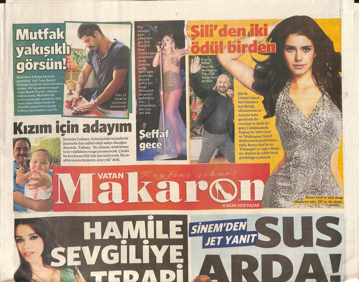 Vatan Gazetesi Makaron Eki 4 Ocak 2015 - Sinem Kobal'dan Jet Yanıt: Sus Arda - Leonardo Dicaprio'nun Haremi GZ136331 - 1