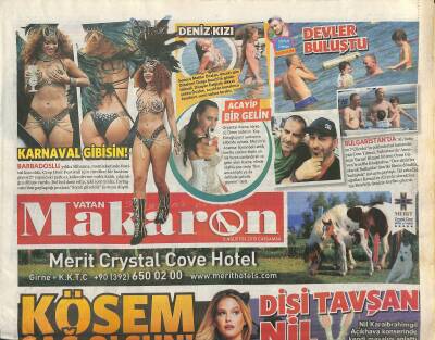 Vatan Gazetesi Makaron Eki 5 Ağustos 2015 - Serdar Ortaç Tepki Gelince Videoyu Kaldırdı - Dişi Tavşan Nil Karaibrahimgil GZ123305 - 1