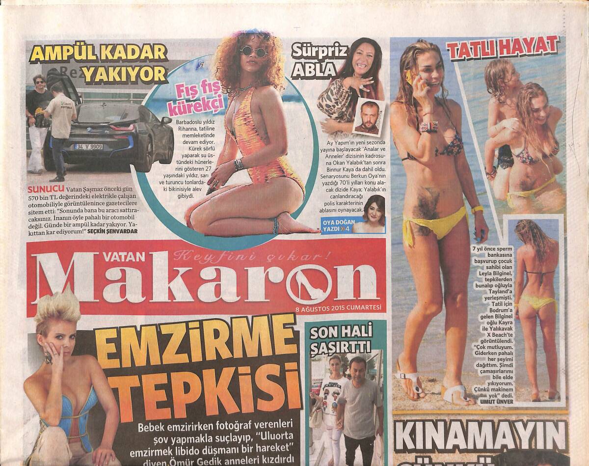Vatan Gazetesi Makaron Eki 8 Ağustos 2015 - Tuba Ünsal Emzirme Tepkisi! - Gökçe Bahadır'ın Yeni İmajı GZ137151 - 1