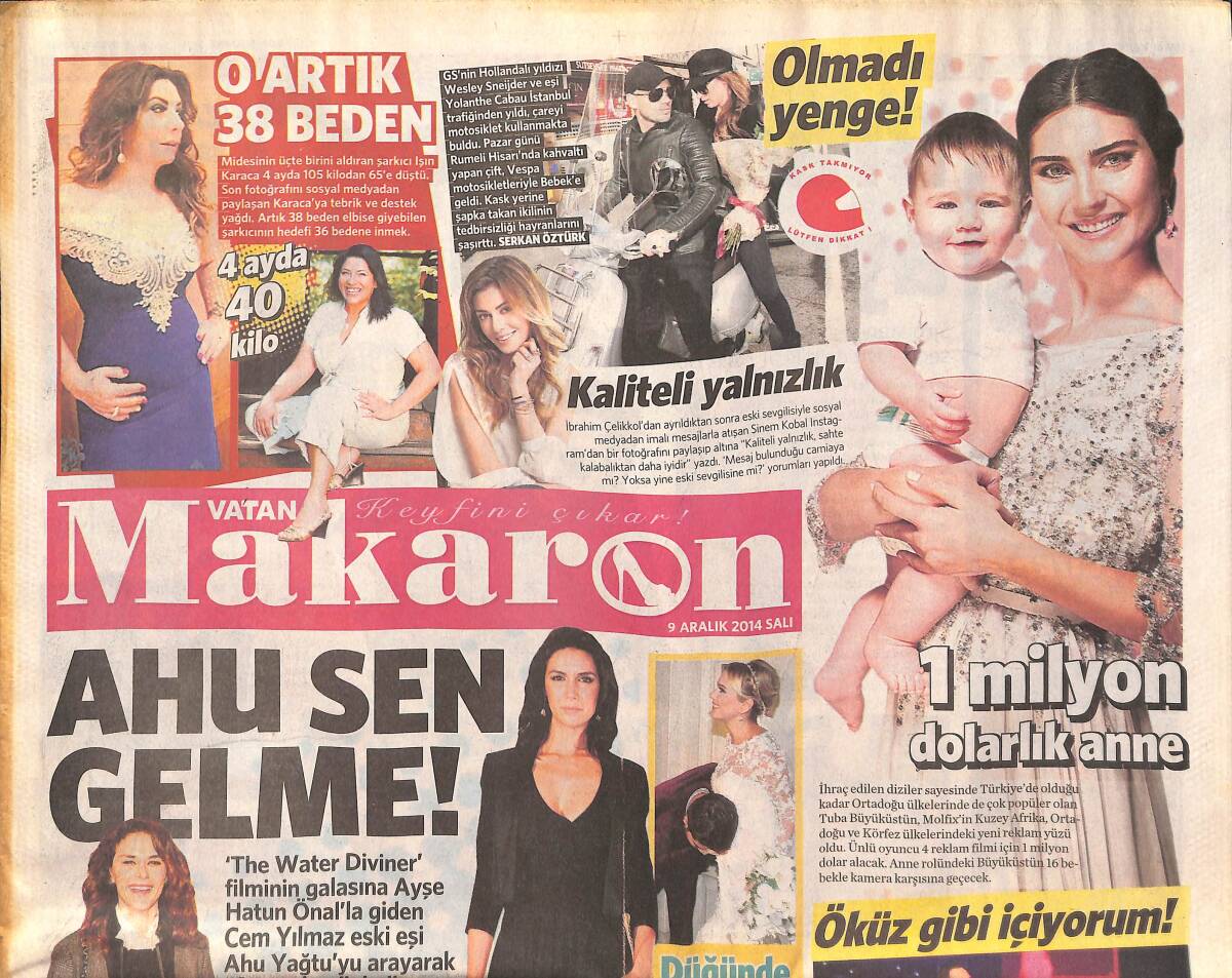 Vatan Gazetesi Makaron Eki 9 Aralık 2014 - Serdar Ortaç Öküz Gibi İçiyorum! - Sinem Kobal 'Kaliteli Yalnızlık' - Ece Erken Düğünde Tekme Yedi! GZ136264 - 1