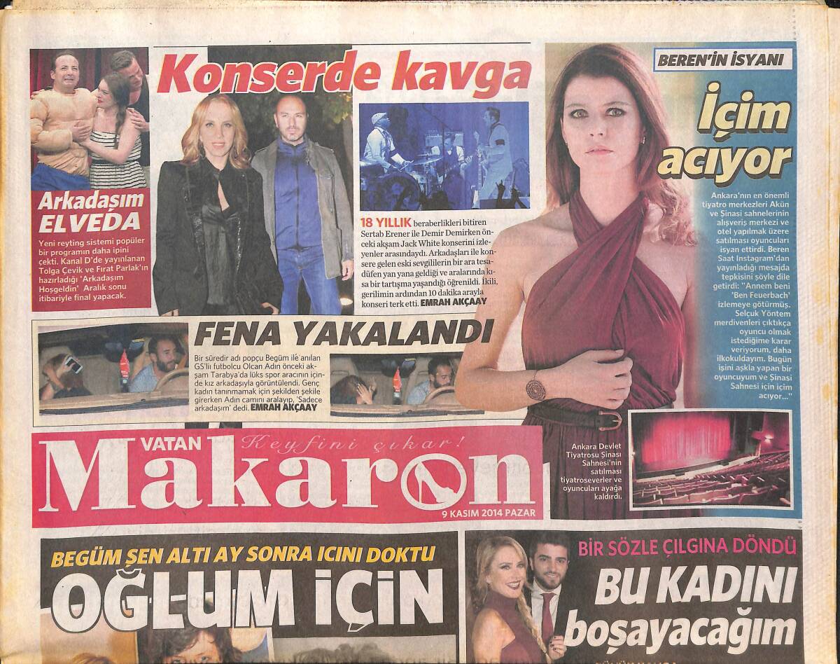 Vatan Gazetesi Makaron Eki 9 Kasım 2014 - Beren Saat'in İsyanı - Ragga Oktay Dolandırıldı - Fazıl Say'ın 'Say Plays Say'inin İlk Konseri GZ137050 - 1