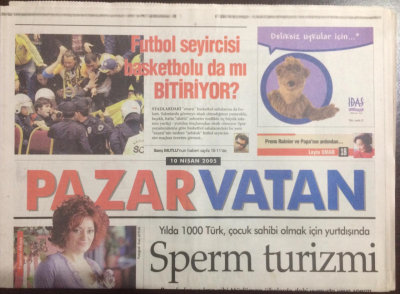 Vatan Gazetesi Pazar Eki 10 Nisan 2005 - Yılda Bin Türk Çocuk Sahibi Olmak İçin Yurt Dışında,Sperm Turizmi GZ21910 - 1