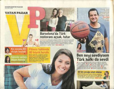 Vatan Gazetesi Pazar Eki 14 Eylül 2014 - Fitness Hakkında 10 Büyük Hurafe - Ferran Adria Barselonada Türk Restoranı Açsak , Tutar GZ123290 - 1