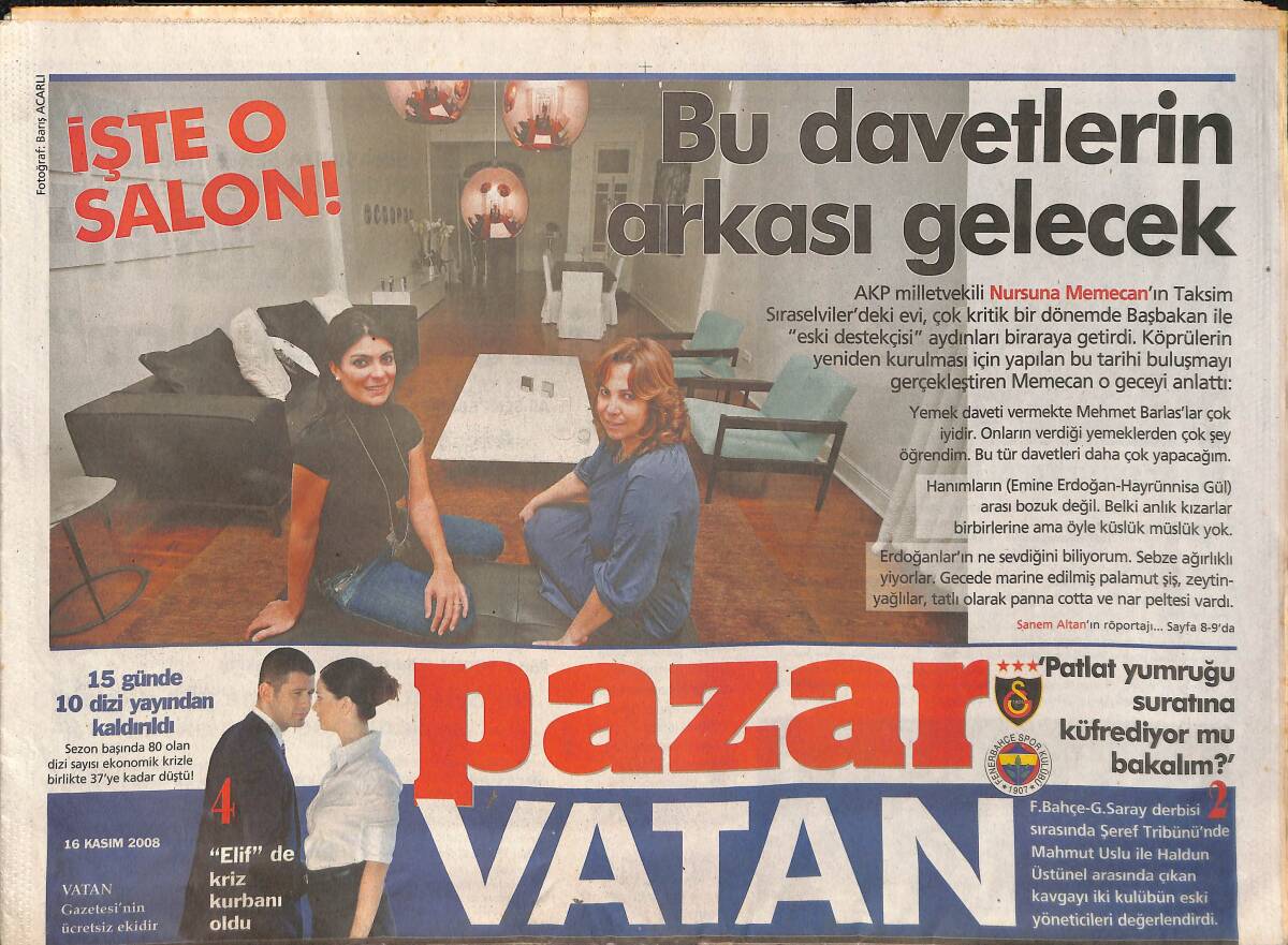 Vatan Gazetesi Pazar Eki 16 Kasım 2008 - 15 Günde 10 Dizi Yayından Kaldırıldı! - İclal Aydın 30 Yaşından Sonra Kadınlara Ne Oluyor? GZ137163 - 1