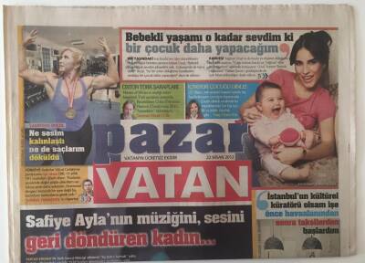 Vatan Gazetesi Pazar Eki 22 Nisan 2012 - Safiye Aylanın Müziğini , Sesini Geri Döndüren Kadın Sertap Erener GZ28379 - 1