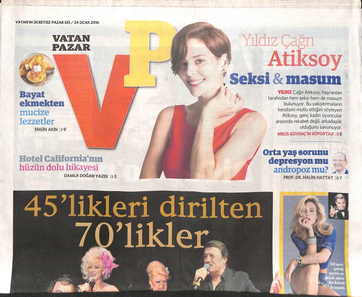 Vatan Gazetesi Pazar Eki 24 Ocak 2016 - Yıldız Çağrı Atiksoy Seksi ve Masum - New York'un Et Mabetleri GZ135329 - 1