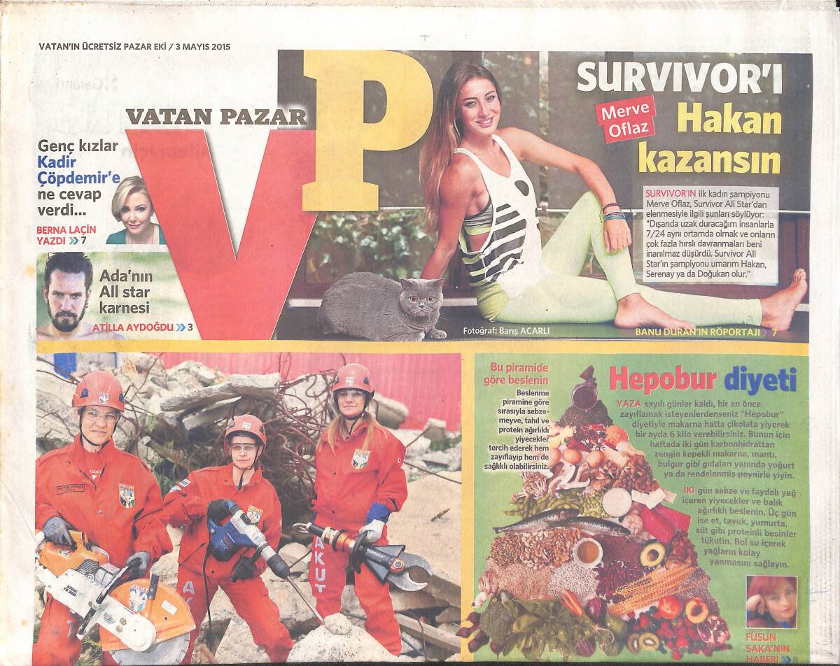 Vatan Gazetesi Pazar Eki 3 Mayıs 2015 - Nebahat Çehre '71 Yaş Güzelliği' - Meryem Üzerli Sorun Partnerde Değil! GZ137115 - 1