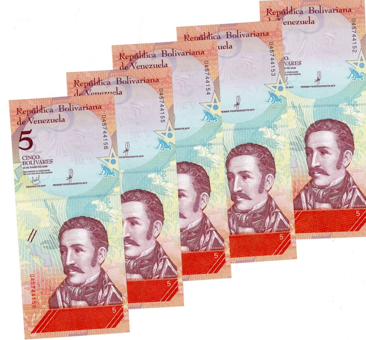 Venezuela 2018 Yılı 5 Bolivar (5 Adet) ÇİL YKP8821 - 1