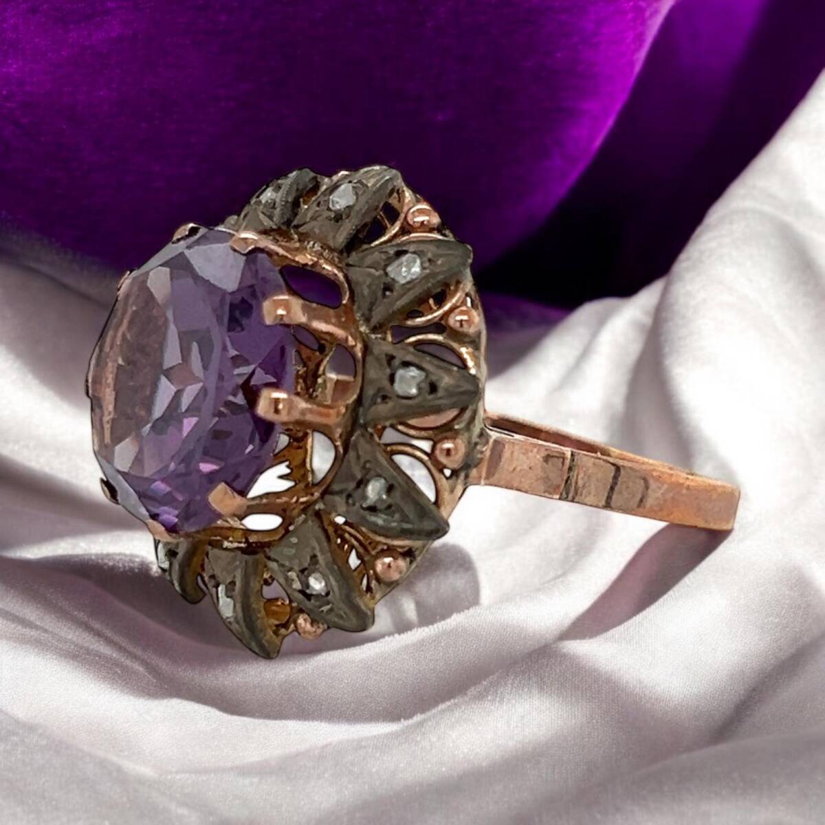 Vintage 10 Ayar Alexander ve Elmas Taşlı Yüzük ELM261 #7.54 - 4