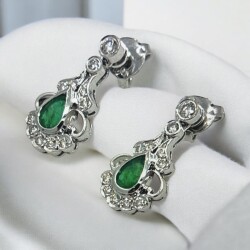 Vintage 18 Ayar Pırlanta Zümrüt Taşlı Küpe ELM069 #12 - 3