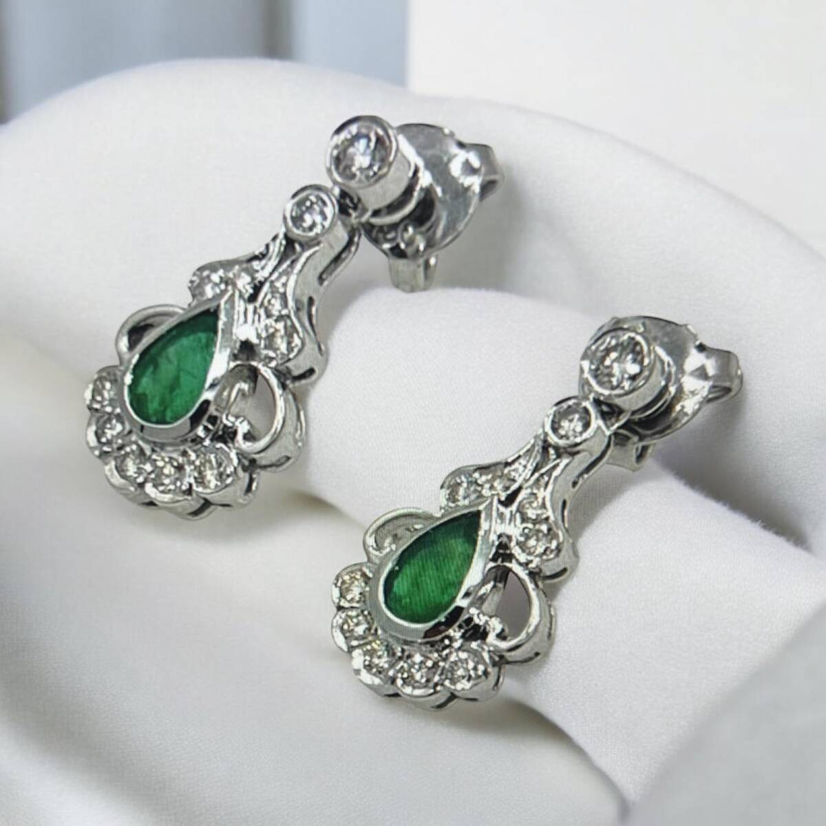 Vintage 18 Ayar Pırlanta Zümrüt Taşlı Küpe ELM069 #12 - 3