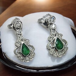 Vintage 18 Ayar Pırlanta Zümrüt Taşlı Küpe ELM069 #12 - 2