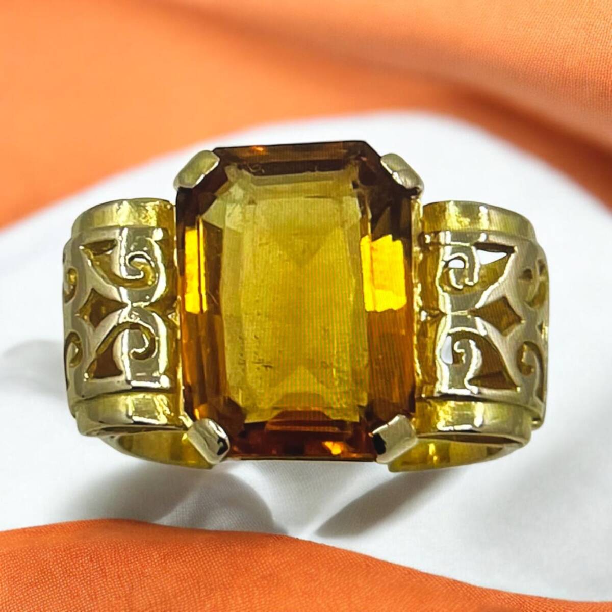 Vintage 18 Ayar Sitrin Taşlı Yüzük ELM188 #10 - 1