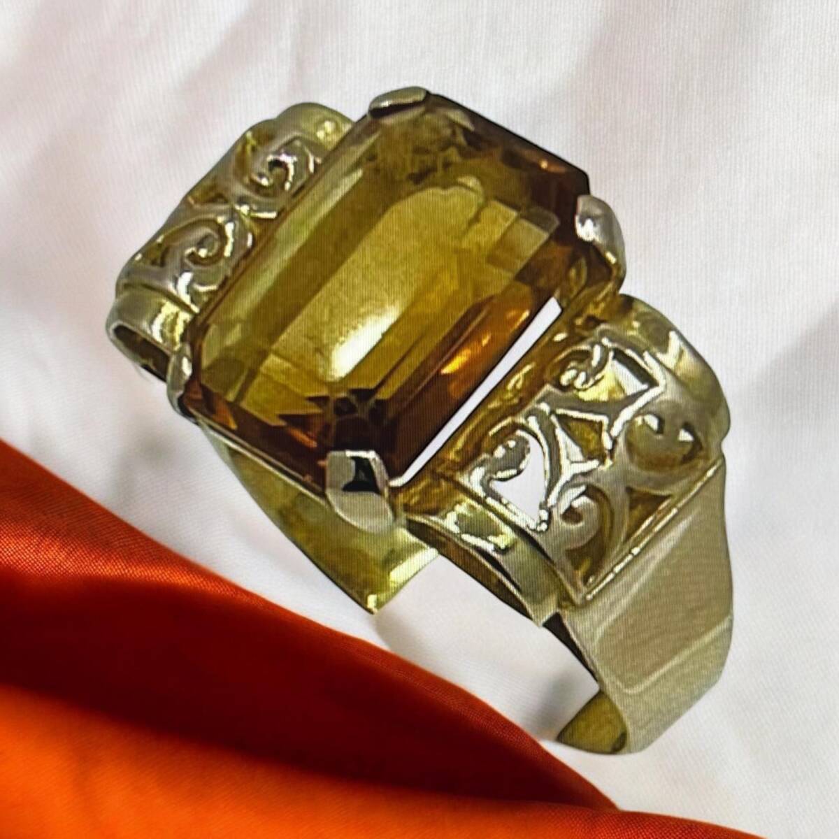 Vintage 18 Ayar Sitrin Taşlı Yüzük ELM188 - 3
