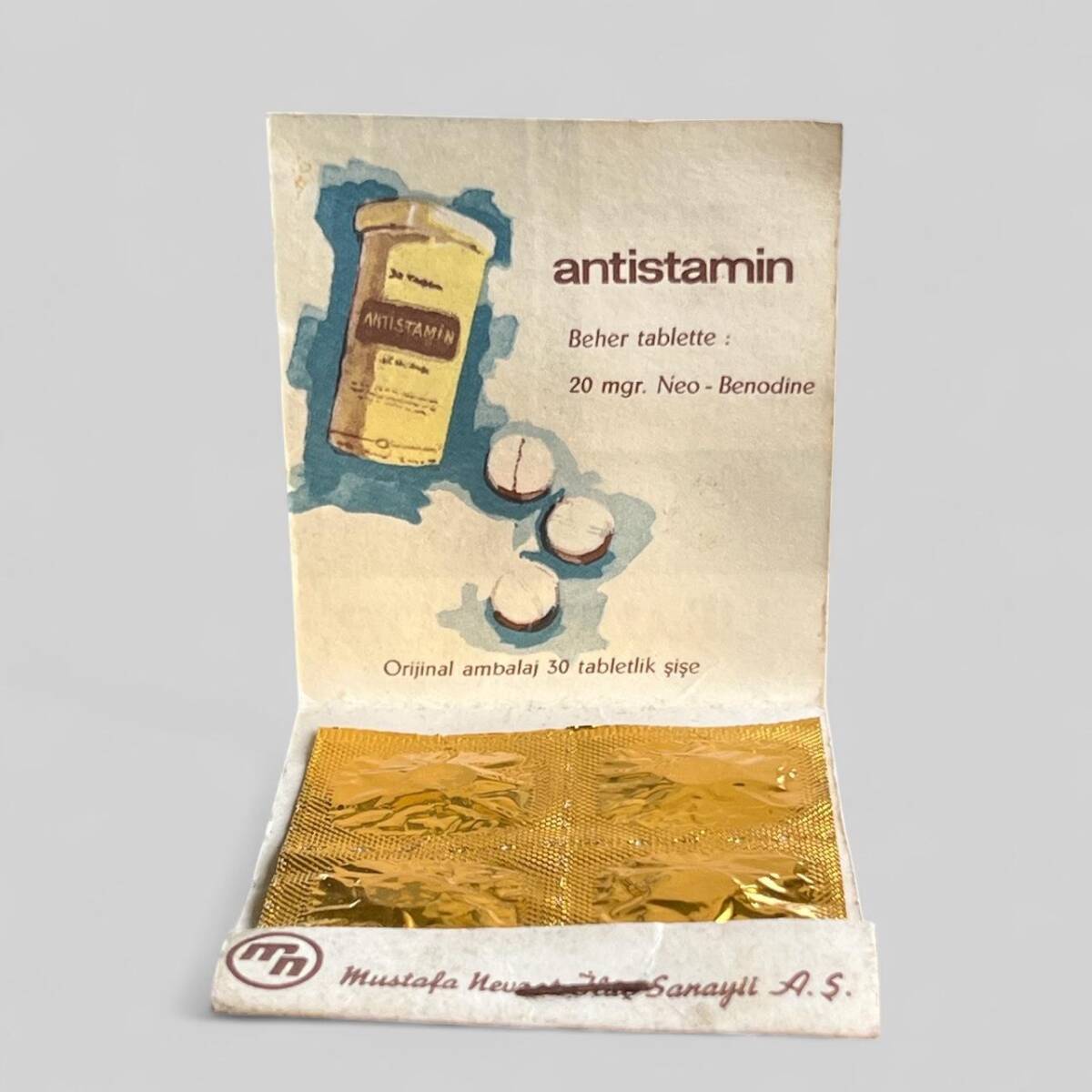 Vintage 1960s Antistamin Kutusunda Koleksiyonluk Tüketilmez MDL 370 - 1