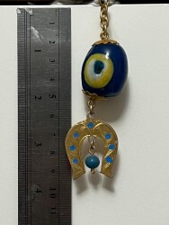 Vintage 1970-1980's Mavi Göz Boncuklu Cam Nazarlık Metal Nal Sarkaçlı Nazarlık CV13 - 2