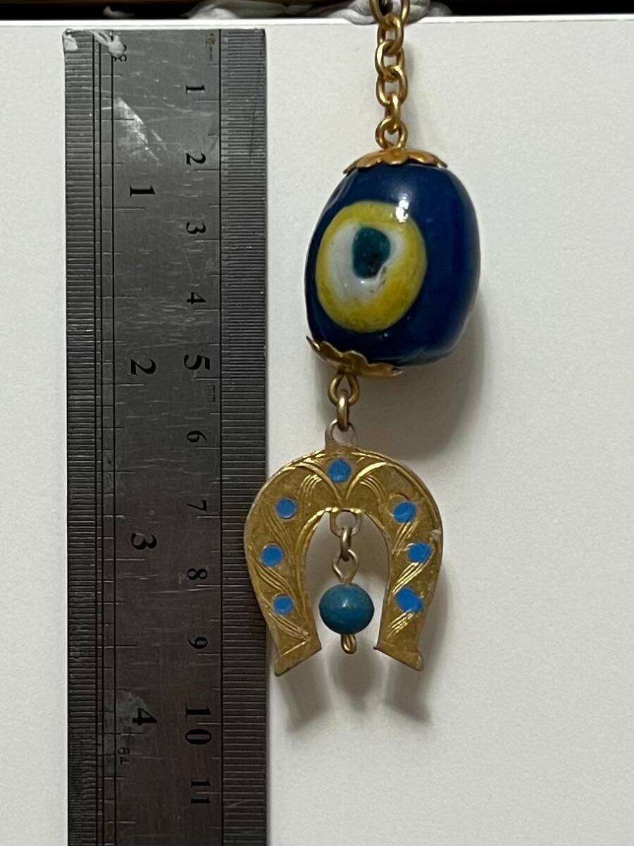 Vintage 1970-1980's Mavi Göz Boncuklu Cam Nazarlık Metal Nal Sarkaçlı Nazarlık CV13 - 2