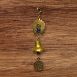 Vintage 1970-1980's Mavi Göz Boncuklu Cam Nazarlık Metal Nal ve Zil Sarkaçlı Nazarlık CV11 - 2