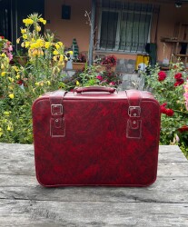 Vintage 1970s Bordo Seyahat Bavul AOB6405 - 6
