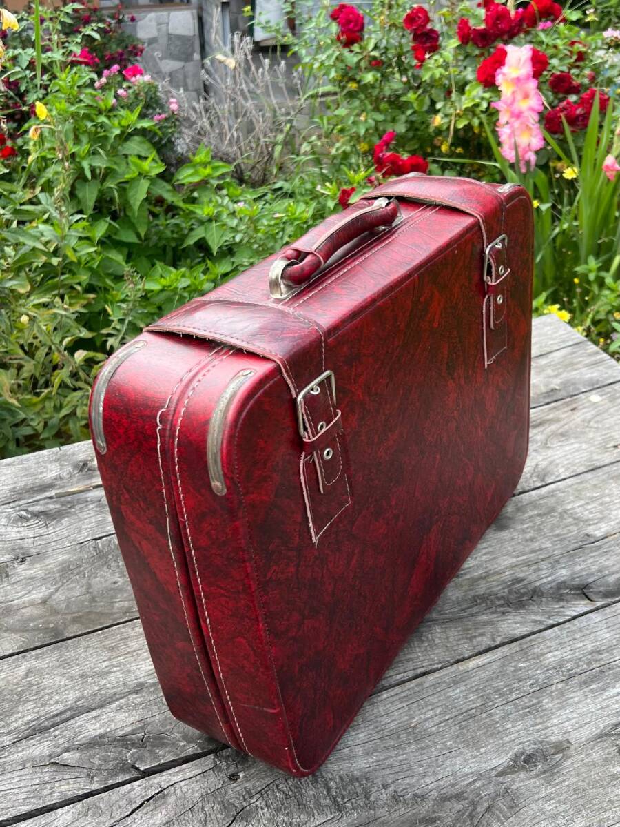 Vintage 1970s Bordo Seyahat Bavul AOB6405 - 2