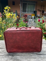 Vintage 1970s Bordo Seyahat Bavul AOB6406 - 7