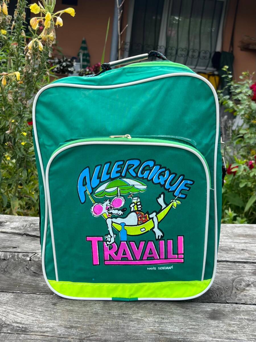 Vintage 1990's ALLERGIQUE TRAVAIL Okul Öğrenci Çantası AOB8514 - 5