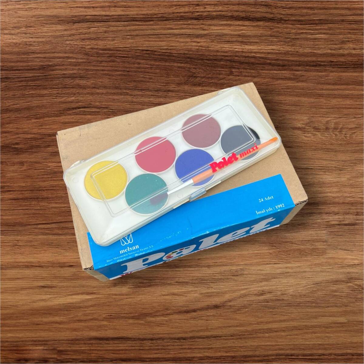 Vintage 1992 Melsan - Palet 6'lı Suluboya Dolu Paket AOB8560 - 2