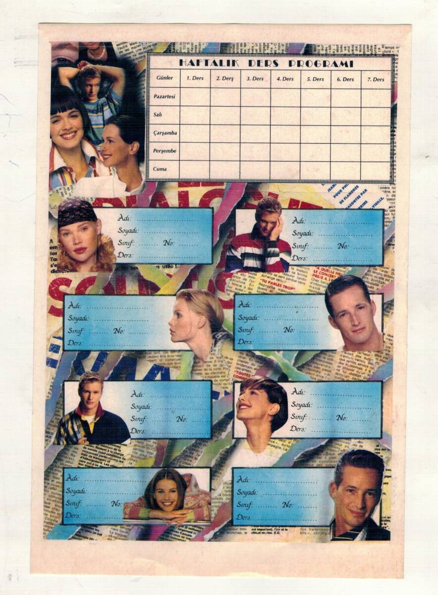 Vintage 90’lar Gençlik Dergisi Kolajlı Okul Etiketleri ve Ders Programı Stiçker AOB6126 - 3