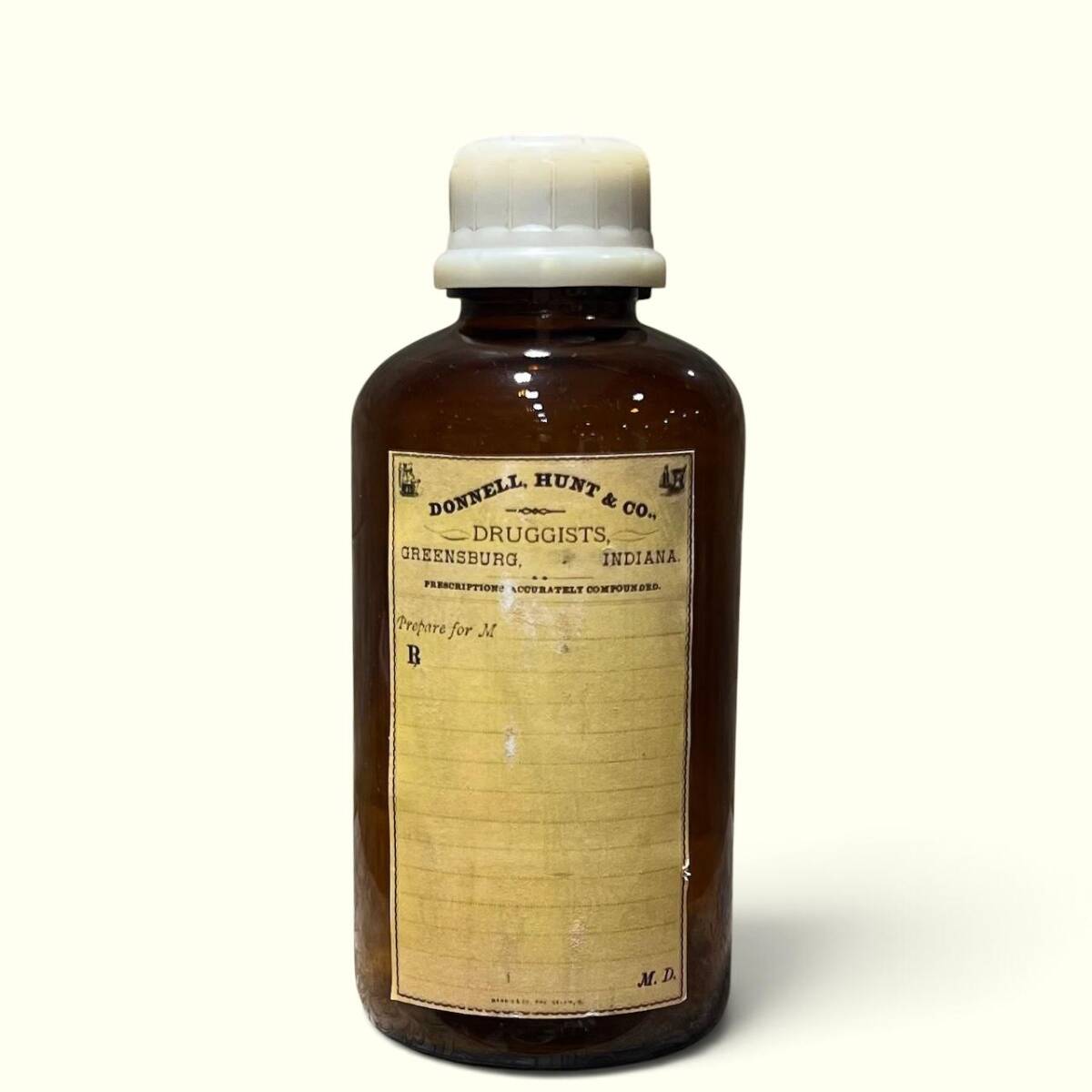 Vintage Amber Renkli Donnell,Hunt&Co.Druggists,Greensburg İndiana Yazılı Ecza Şişesi 21cm AOB8823 - 1