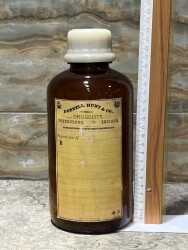 Vintage Amber Renkli Donnell,Hunt&Co.Druggists,Greensburg İndiana Yazılı Ecza Şişesi 21cm AOB8823 - 2