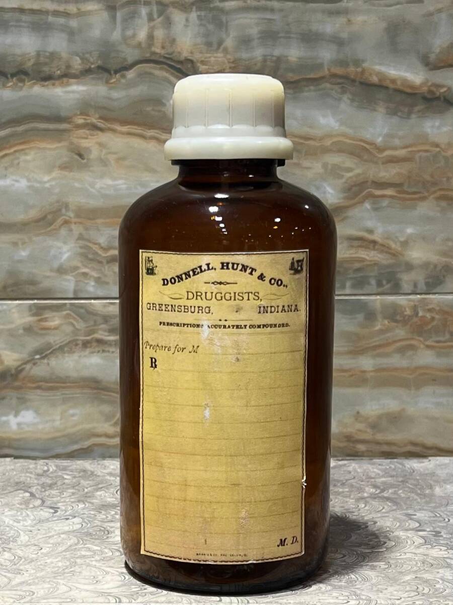 Vintage Amber Renkli Donnell,Hunt&Co.Druggists,Greensburg İndiana Yazılı Ecza Şişesi 21cm AOB8823 - 5