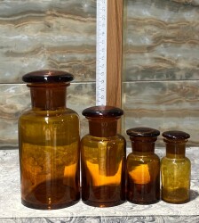 Vintage Amber Renkli Eczacı Şişeleri Dört Boy Set AOB8838 - 2