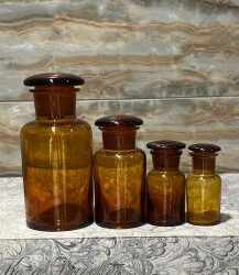 Vintage Amber Renkli Eczacı Şişeleri Dört Boy Set AOB8838 - 3