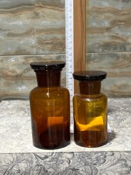 Vintage Amber Renkli Eczacı Şişeleri İki Boy Set 11,9cm AOB8840 - 2